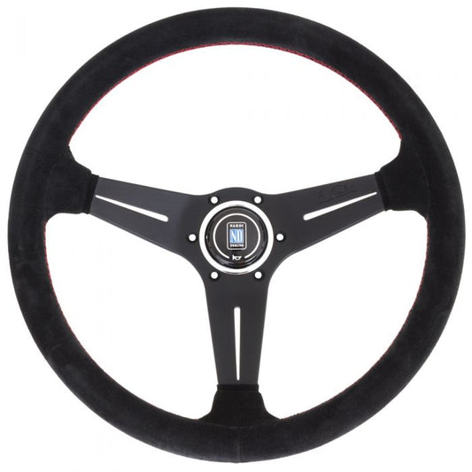 Nardi Deep Corn Suede Steering Wheel 350mm with Red Stitching and Black Spokes