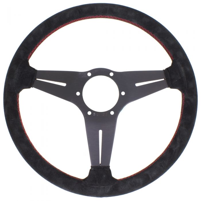 Nardi Deep Corn Suede Steering Wheel 350mm with Red Stitching and Black Spokes