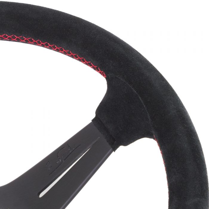 パーツ Nardi Deep Corn 35 Suede / black spokes Nardi Deep Corn Suede Steering Wheel 350mm with Red Stitching and