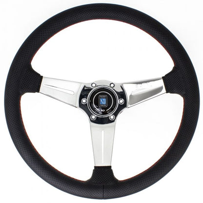 Nardi Deep Corn Perforated Leather Steering Wheel 350mm with Red Stitching and Polished Spokes