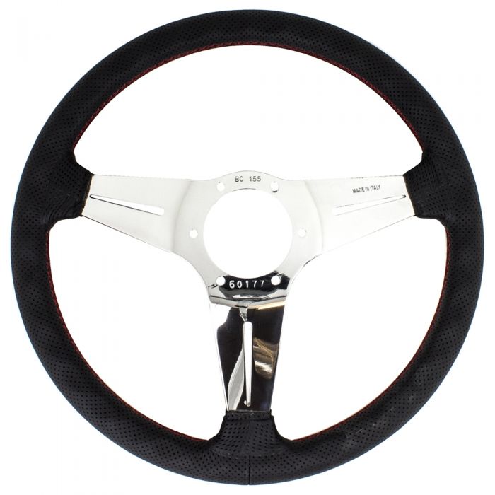 Nardi Deep Corn Perforated Leather Steering Wheel 350mm with Red Stitching and Polished Spokes