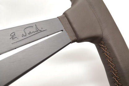 Nardi Deep Corn Revolution Leather Steering Wheel 350mm with Brown Stitching and Grey Spokes