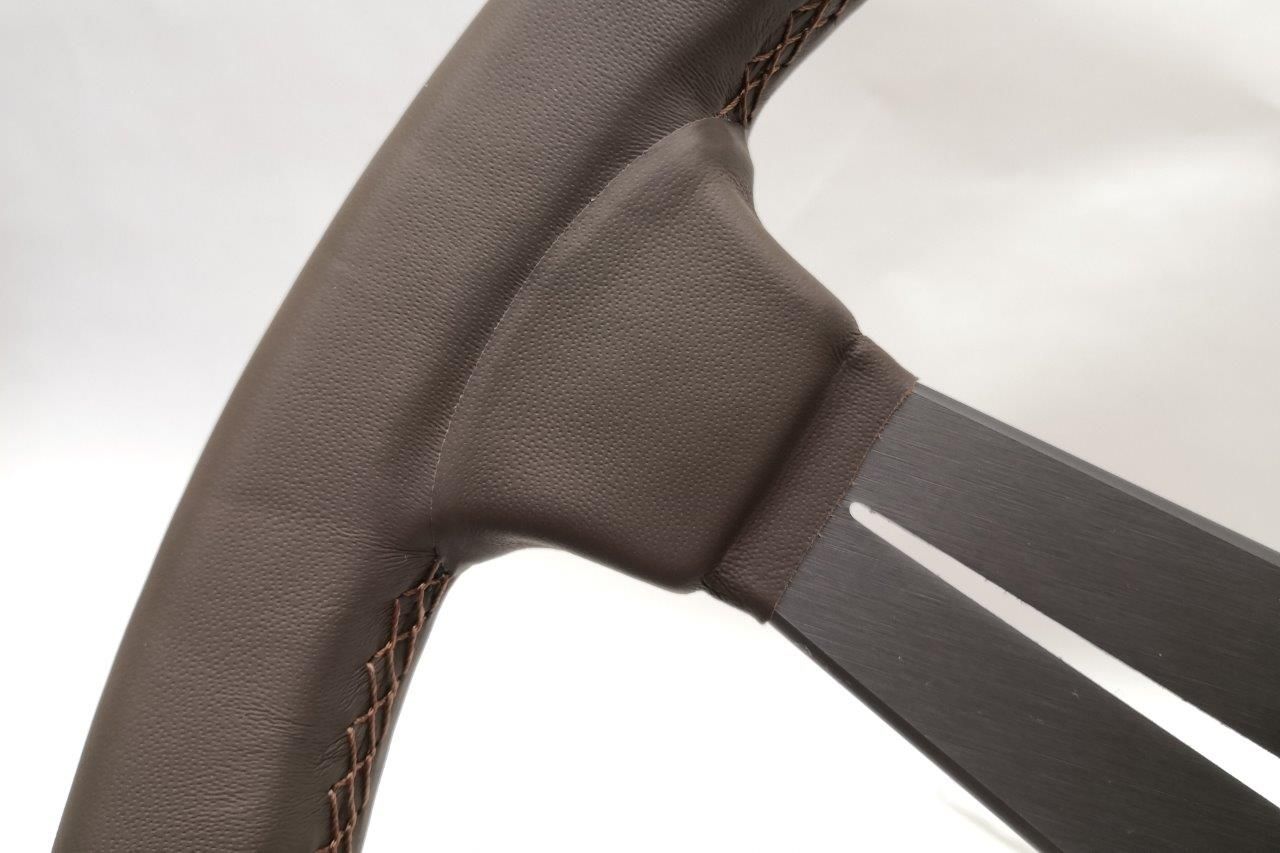 Nardi Deep Corn Revolution Leather Steering Wheel 350mm with Brown Stitching and Grey Spokes