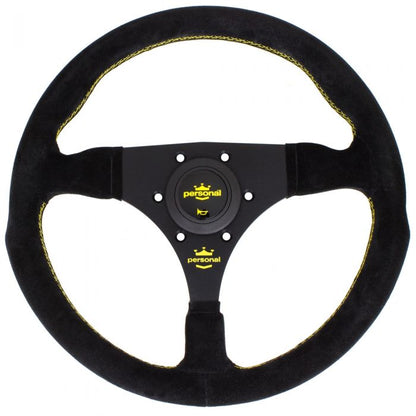 Personal Fitti Racing Suede Steering Wheel 320mm with Yellow Stitching Black Spokes