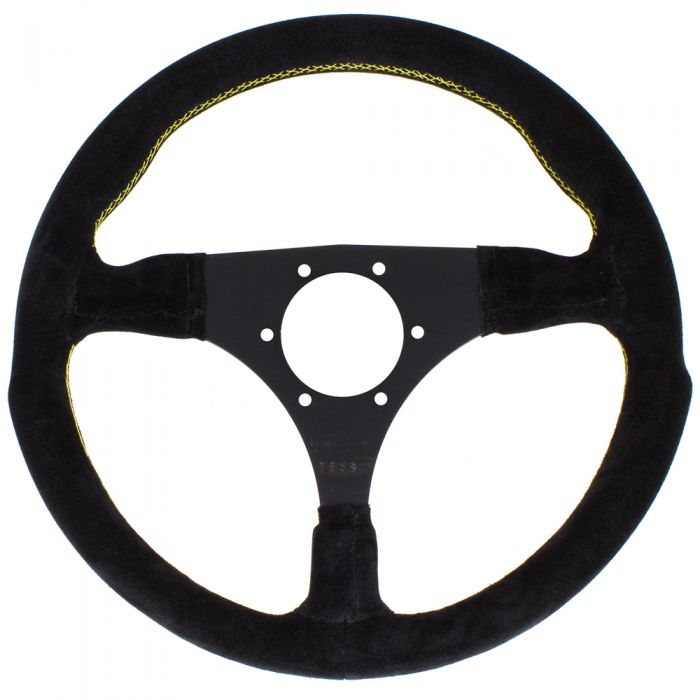 Personal Formula Racing Suede Steering Wheel 320mm with Yellow Stitching and Black Spokes