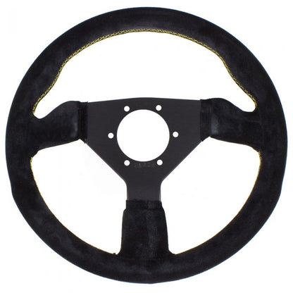 Personal Grinta Suede Steering Wheel 330mm with Yellow Stitching and Black Spokes