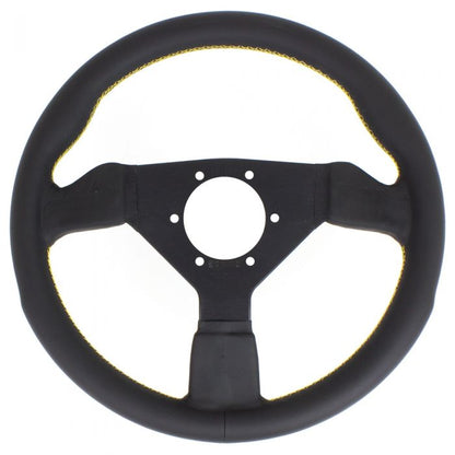 Personal Grinta Leather Steering Wheel 330mm with Yellow Stitching and Black Spokes