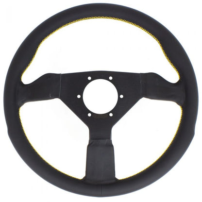 Personal Grinta Leather Steering Wheel 350mm with Yellow Stitching and Black Spokes