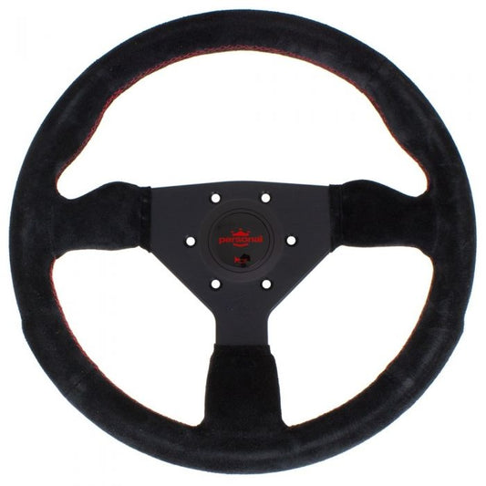 Personal Neo Grinta Suede Steering Wheel 350mm with Red Stitching and Black Spokes