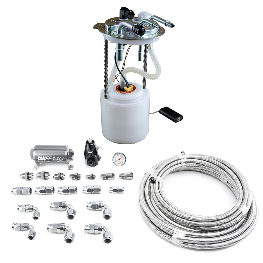 DeatschWerks400 Fuel Pump Module + Return SS PTFE Plumbing Kit for Yukon, Tahoe 4.8, 5.3, 6.0, 6.2 V8 (05-19)