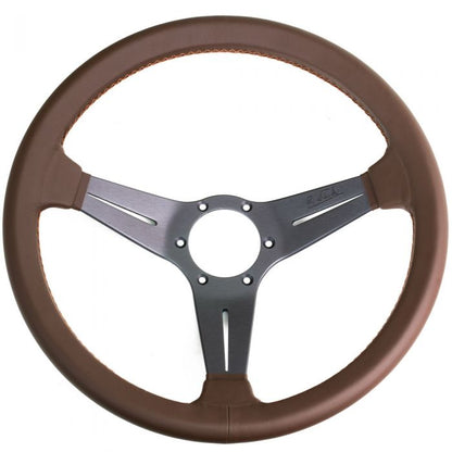 Nardi Deep Corn Revolution Leather Steering Wheel 350mm with Brown Stitching and Grey Spokes