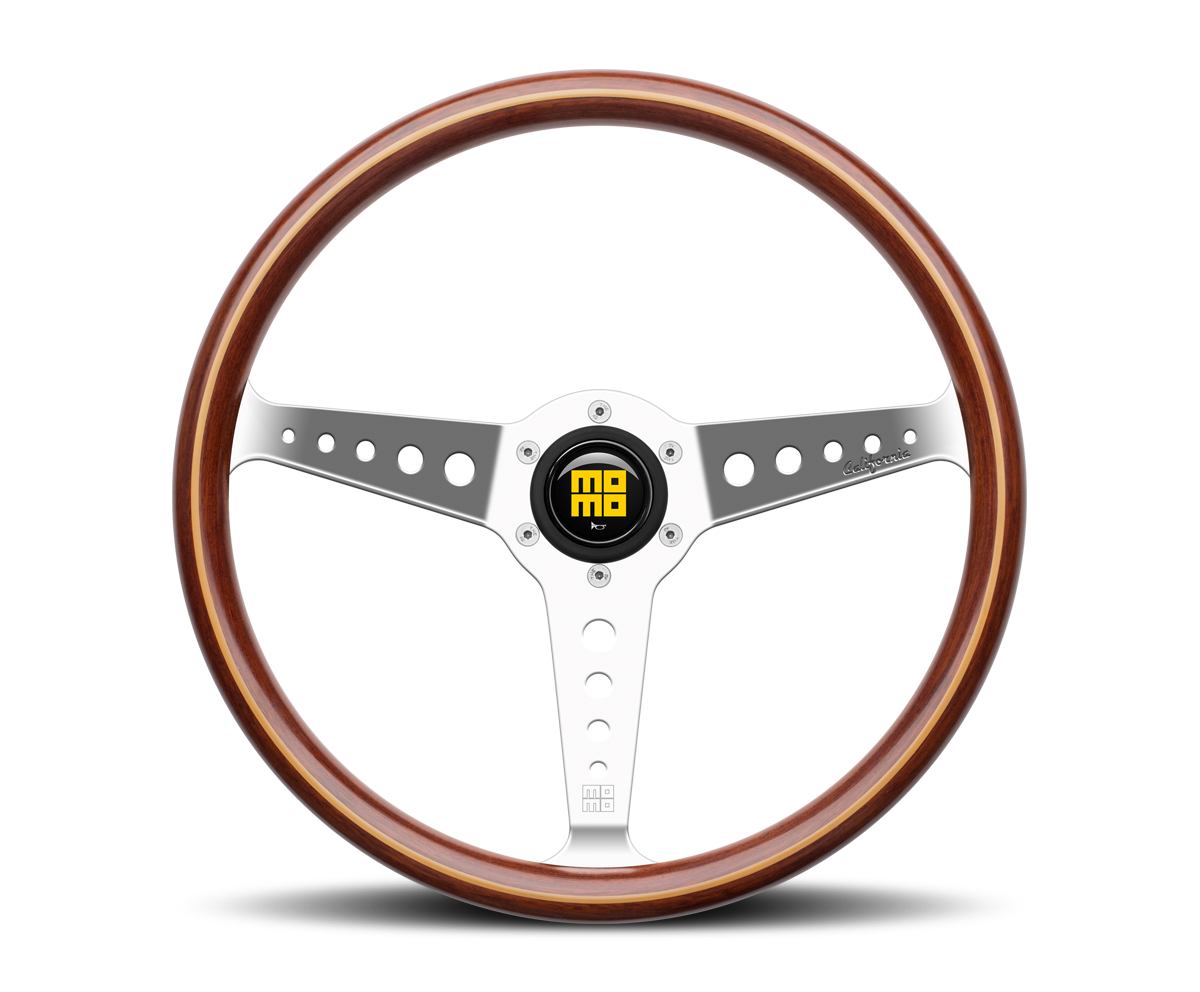 Momo California Heritage Steering Wheel - Polished Spokes/Wood 360mm