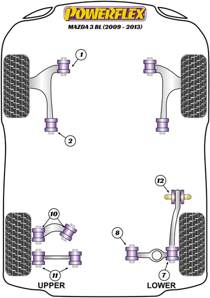 Powerflex Black Front Wishbone Front Bush 12mm for Mazda 3 BL (09-13)