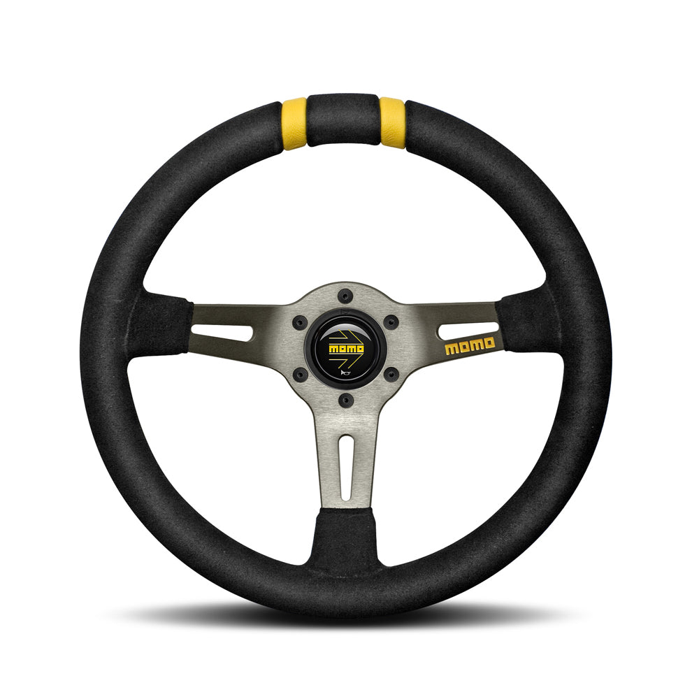 Momo Drifting Steering Wheel - Black Suede Yellow 330mm