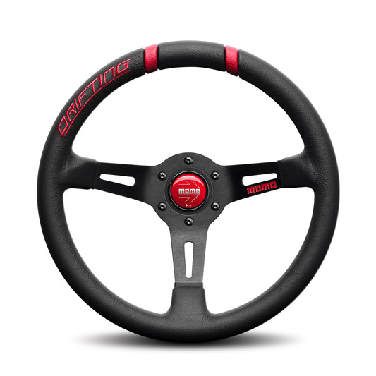 Momo Drifting Steering Wheel - Black Leather Red Inserts 330mm 90mm Dish