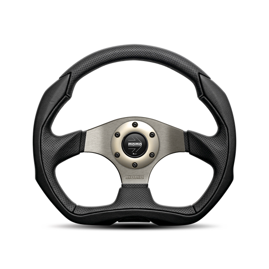 Momo Eagle Steering Wheel - Black Leather Steering Wheel - Anthracite Centre 350mm