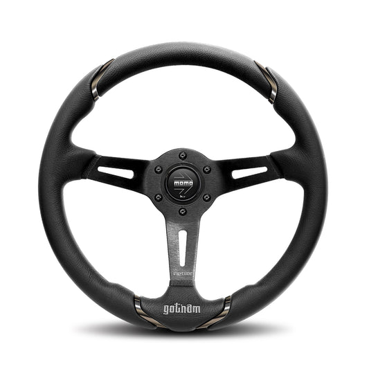 Momo Gotham Steering Wheel - Black Leather 350mm 90mm Dish*