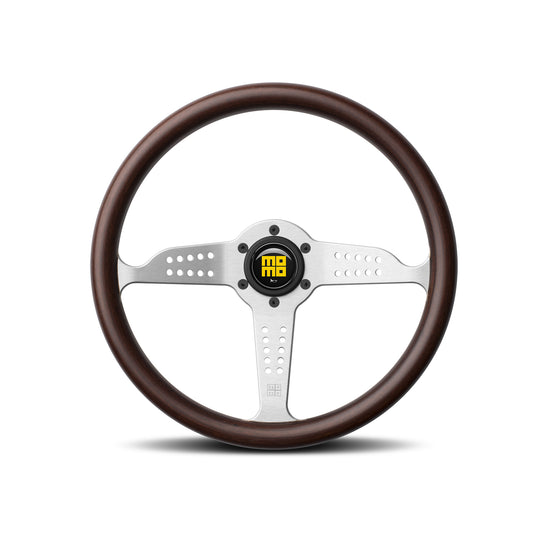 Momo Grand Prix Steering Wheel - Mahogany Wood/Silver Spoke 350mm