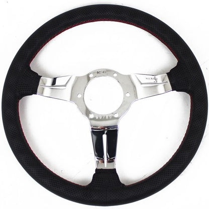 Nardi Deep Corn Perforated Leather Steering Wheel 330mm with Red Stitching and Polished Spokes