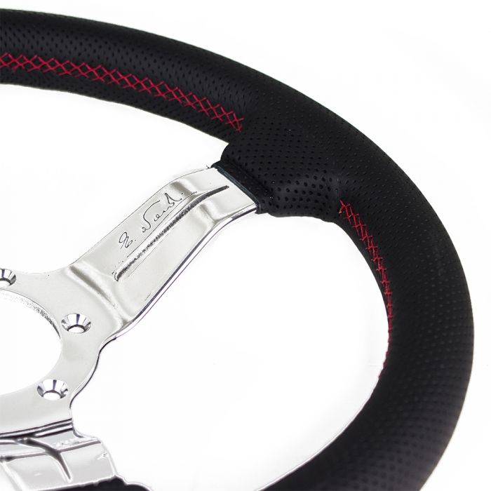 Nardi Deep Corn Perforated Leather Steering Wheel 330mm with Red Stitching and Polished Spokes