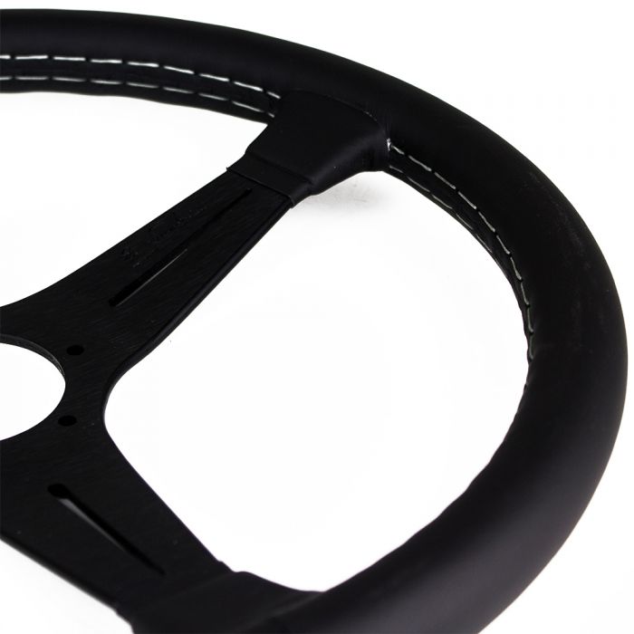 Nardi Classic Leather Steering Wheel 390mm with Grey Stitching and Black Spokes