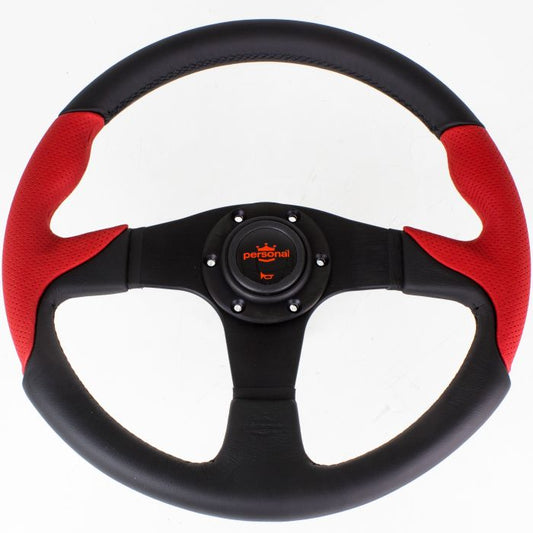 Personal Thunder Black Leather/Red Perforated Leather Steering Wheel 350mm with Black Spokes