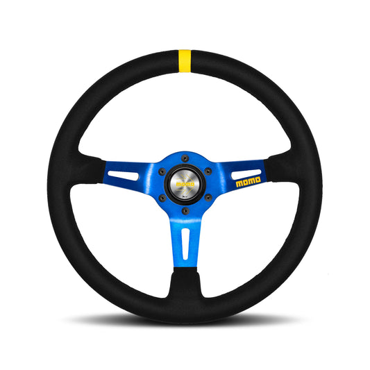Momo Mod. 08 Steering Wheel - Blue Spoke/Black Suede 350mm