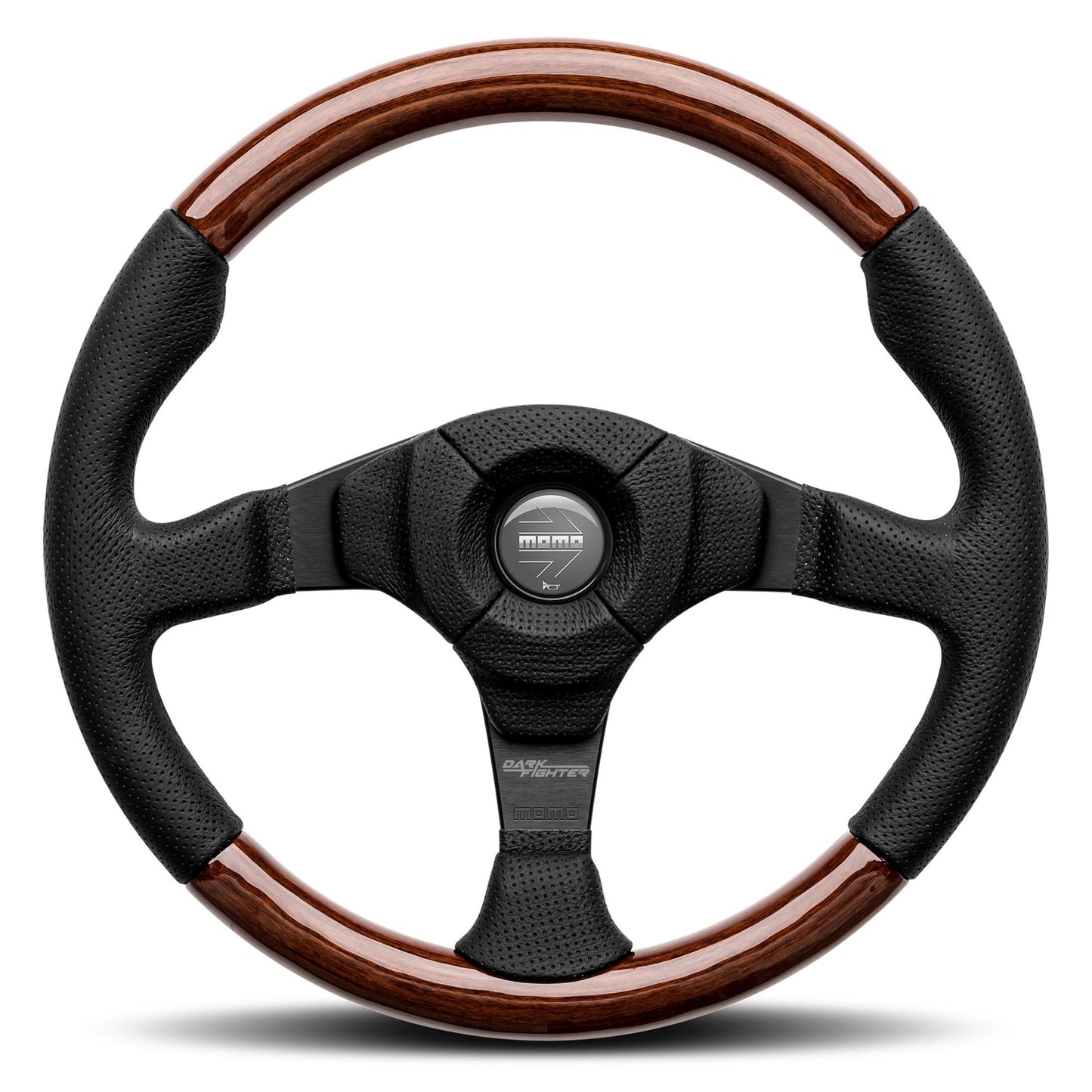 Momo Dark Fighter Steering Wheel - Black Leather/ Wood 350mm