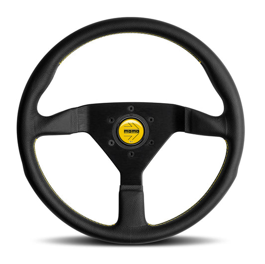 Momo Montecarlo Steering Wheel - Black Leather/Yellow Stitch & Horn 350mm