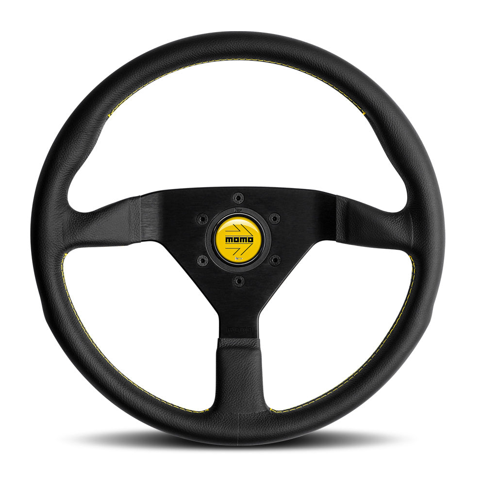 MOMO Montecarlo Steering Wheel - Black Leather/Yellow Stitch & Horn 350mm