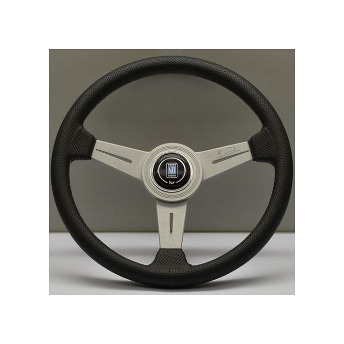 Nardi Classic Perforated Leather Steering Wheel 340mm with Grey Stitching and Satin Spokes