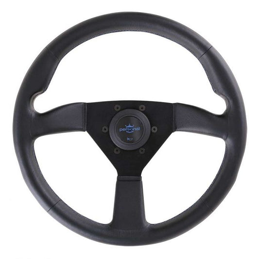 Personal Neo Eagle Leather Steering Wheel 350mm with Blue Stitching and Black Spokes