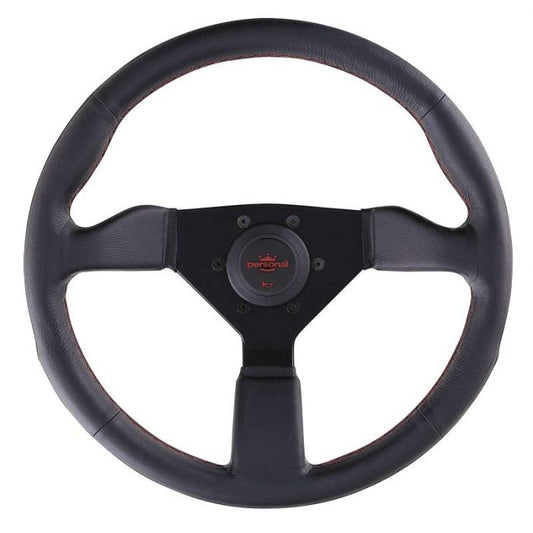 Personal Neo Grinta Leather Steering Wheel 350mm with Red Stitching and Black Spokes