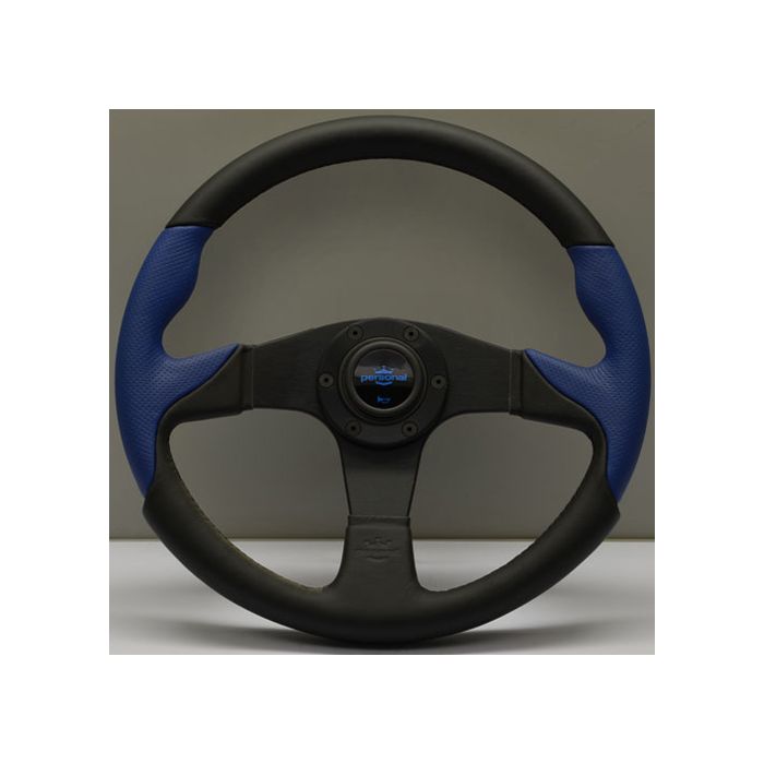 Personal Thunder Black Leather/Blue Perforated Leather Steering Wheel 350mm with Black Spokes