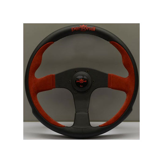 Personal Pole Position Black Leather/Red Suede Steering Wheel 330mm with Black Spokes