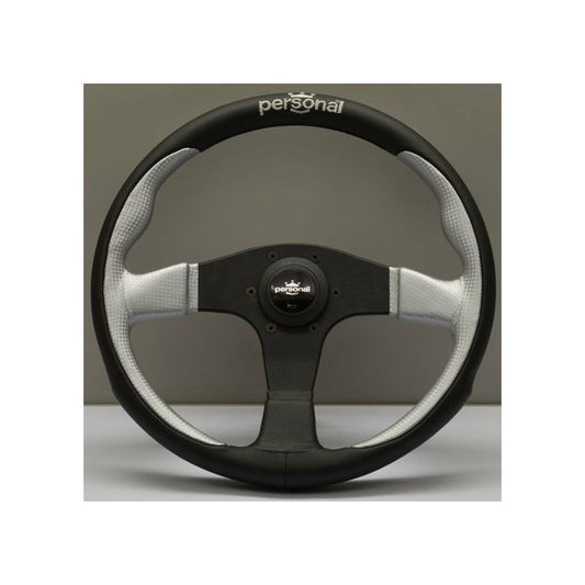 Personal Pole Position Black/Silver Leather Steering Wheel 330mm with Black Spokes