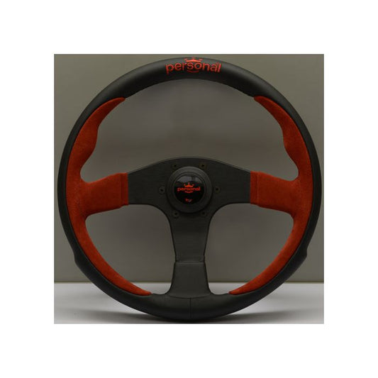 Personal Pole Position Black Leather/Red Suede Steering Wheel 350mm with Black Spokes