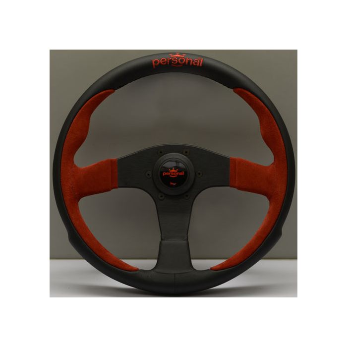 Personal Pole Position Black Leather/Red Suede Steering Wheel 350mm with Black Spokes