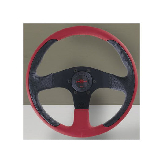 Personal New Racing Red Leather/Black Perforated Leather Steering Wheel 320mm with Black Spokes
