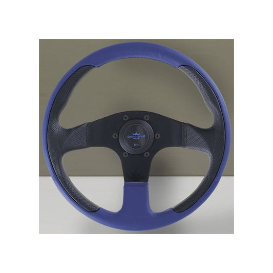 Personal New Racing Blue Leather/Black Perforated Leather Steering Wheel 320mm with Black Spokes