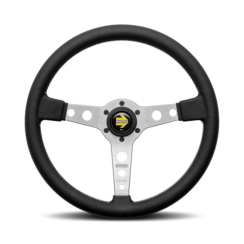 MOMO Prototipo Steering Wheel - Silver Spoke/Black Leather 370mm
