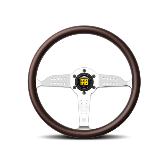 Momo Super Grand Prix Steering Wheel - Mahogany Wood/Chrome Spoke 350mm