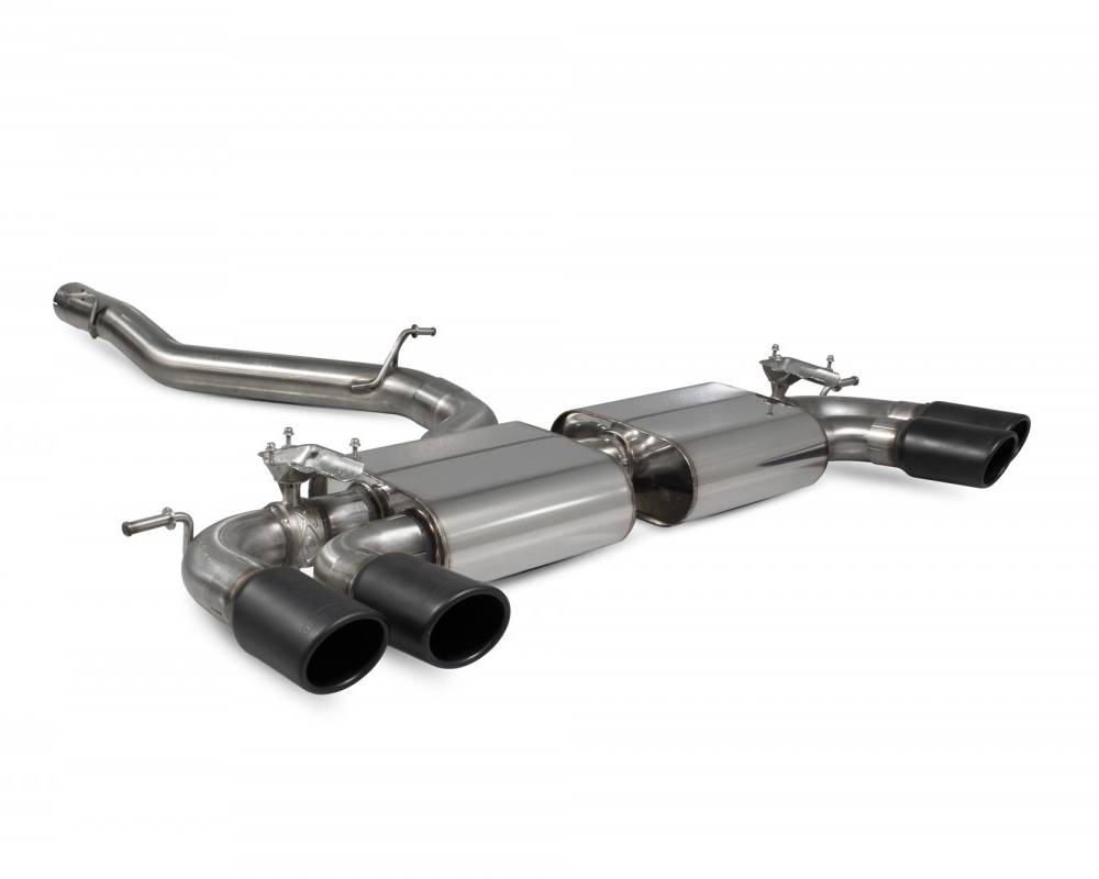 Scorpion Non-Res Cat Back Exhaust w/Valves (Black Monaco) - VW Golf R Mk7.5