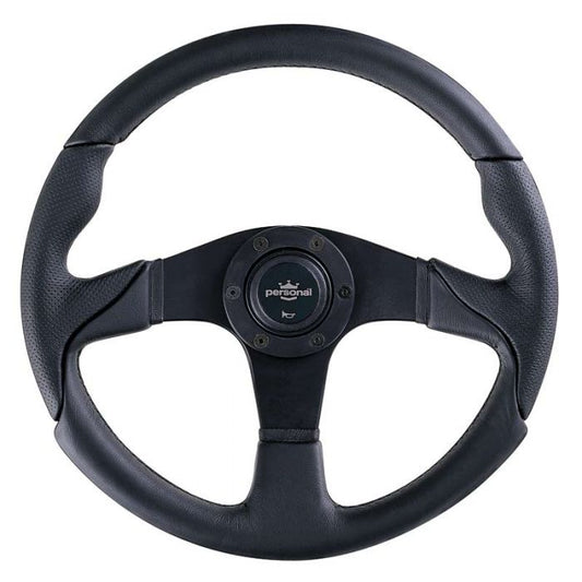 Personal Thunder Perforated Leather Steering Wheel 350mm with Black Stitching and Black Spokes