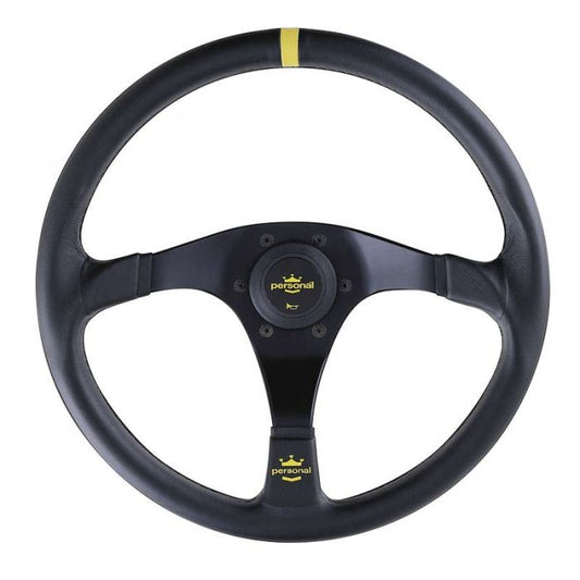 Personal Trophy Leather Steering Wheel 350mm with Yellow Stitching and Black Spokes