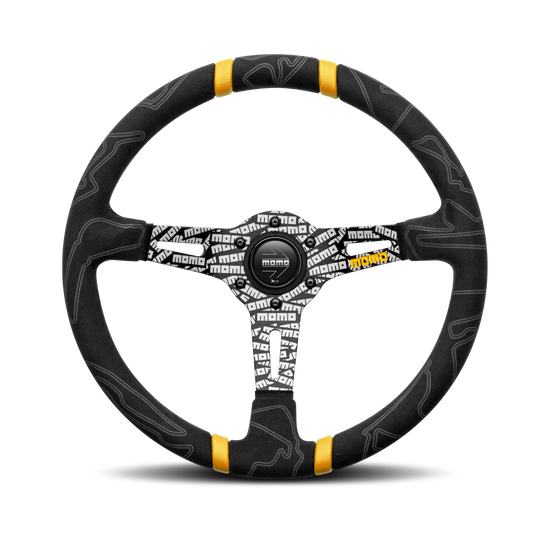 Momo Ultra Steering Wheel - Black Alcantara/Yellow Insert 350mm