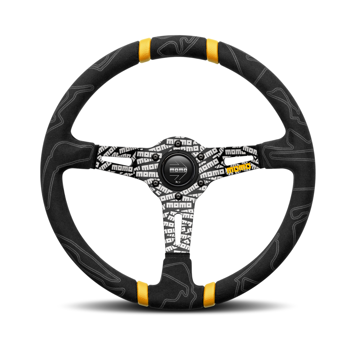 Momo Ultra Steering Wheel - Black Alcantara/Yellow Insert 350mm